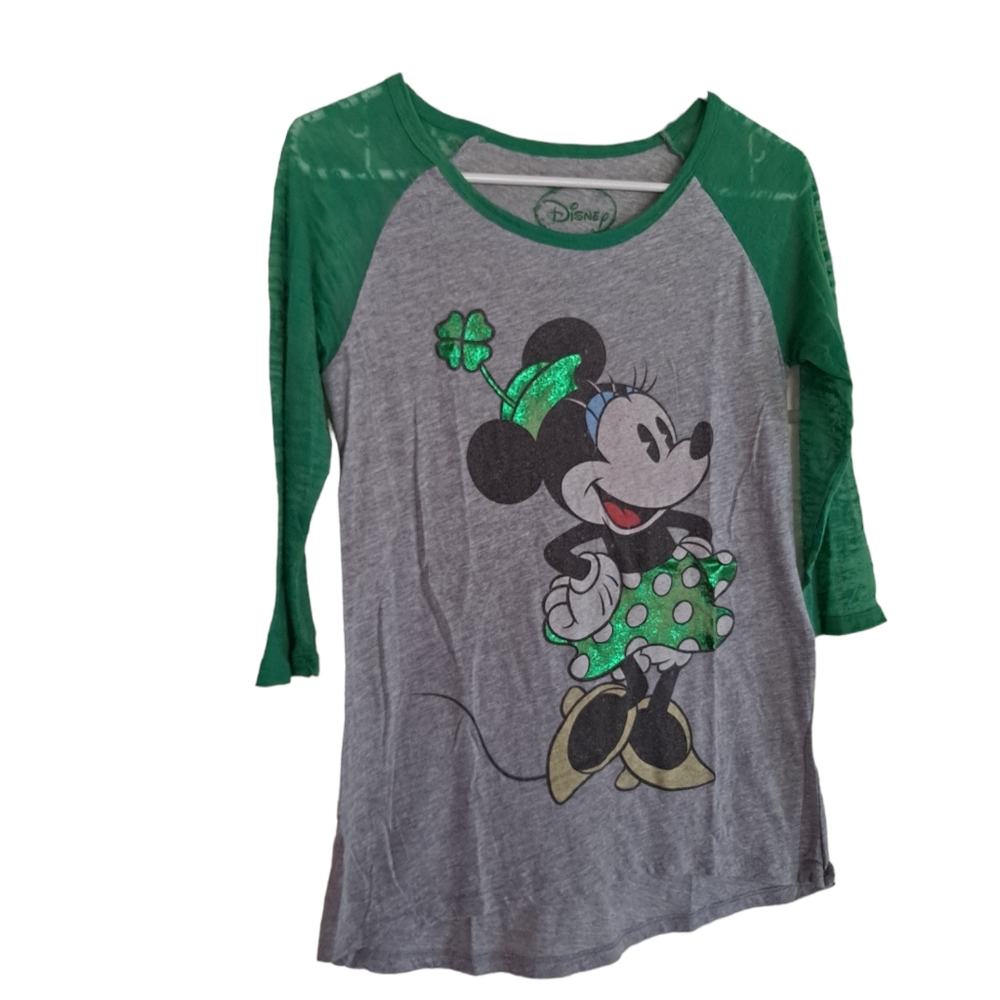 Disney Mickey Mouse Luck of the Irish Minnie Mouse 3/4 sleeve top